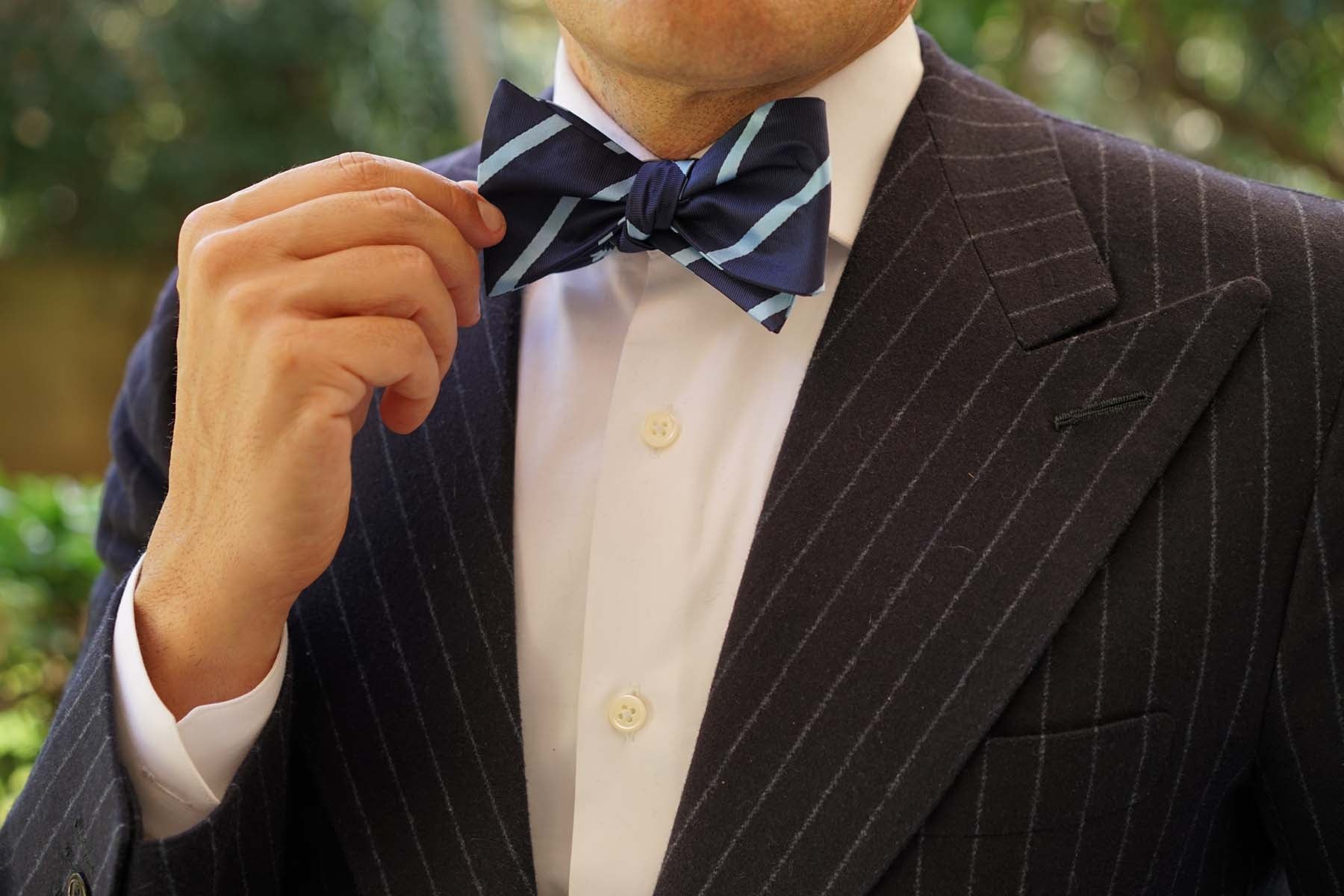 Blue Pencil Stripe Self Bow Tie