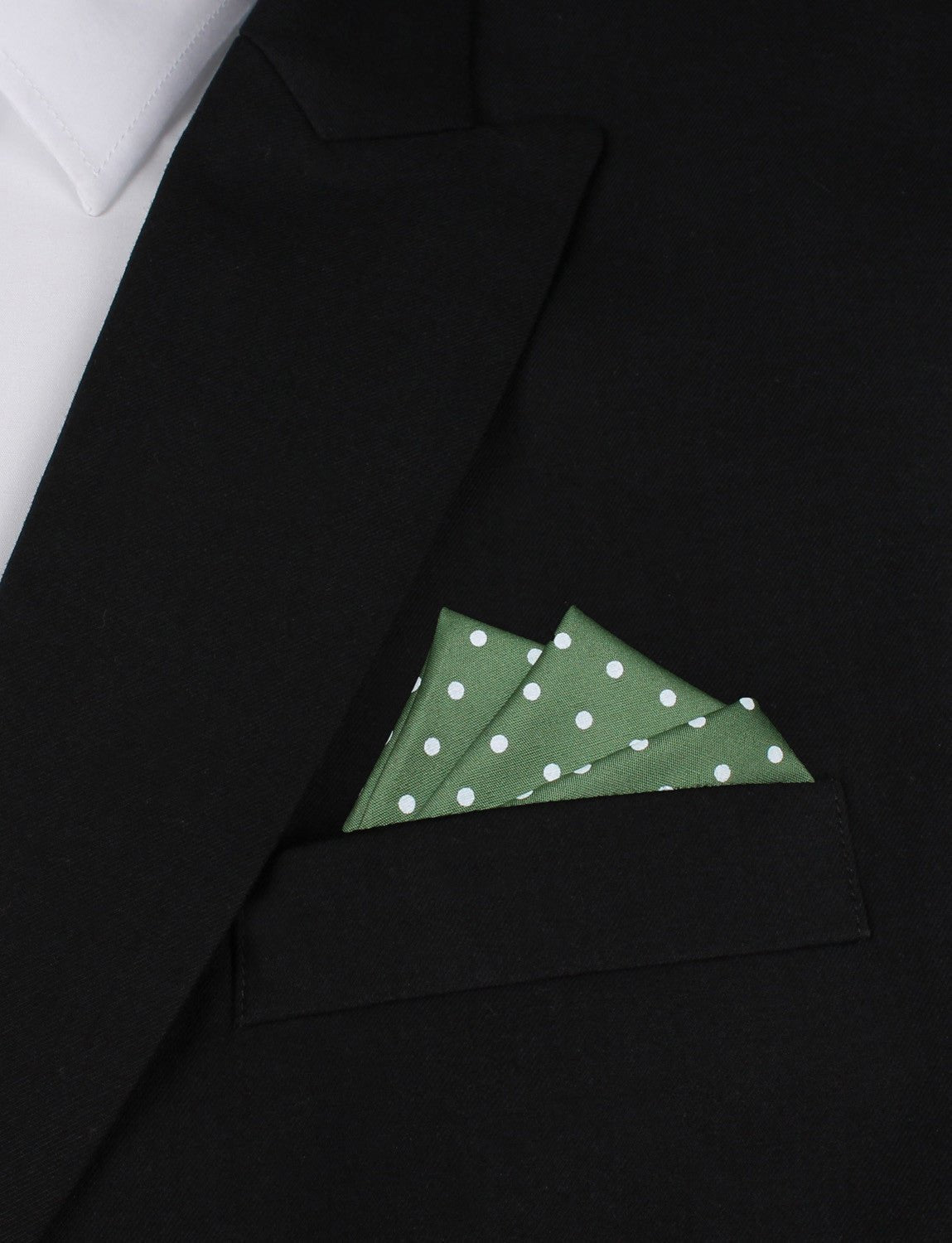 Olive Green Cotton with Mini White Polka Dots Pocket Square