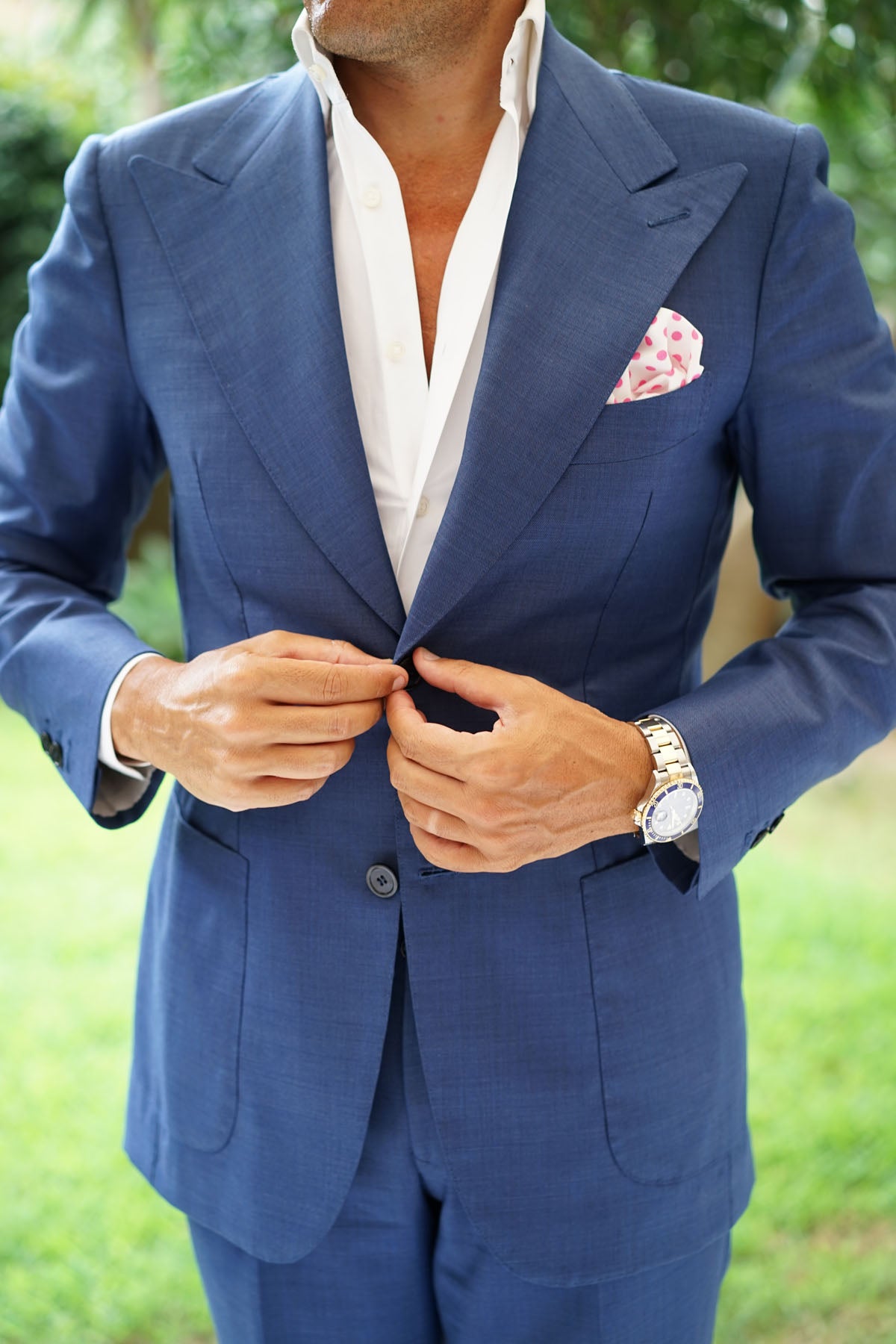 White Cotton with Large Hot Pink Polka Dots Pocket Square