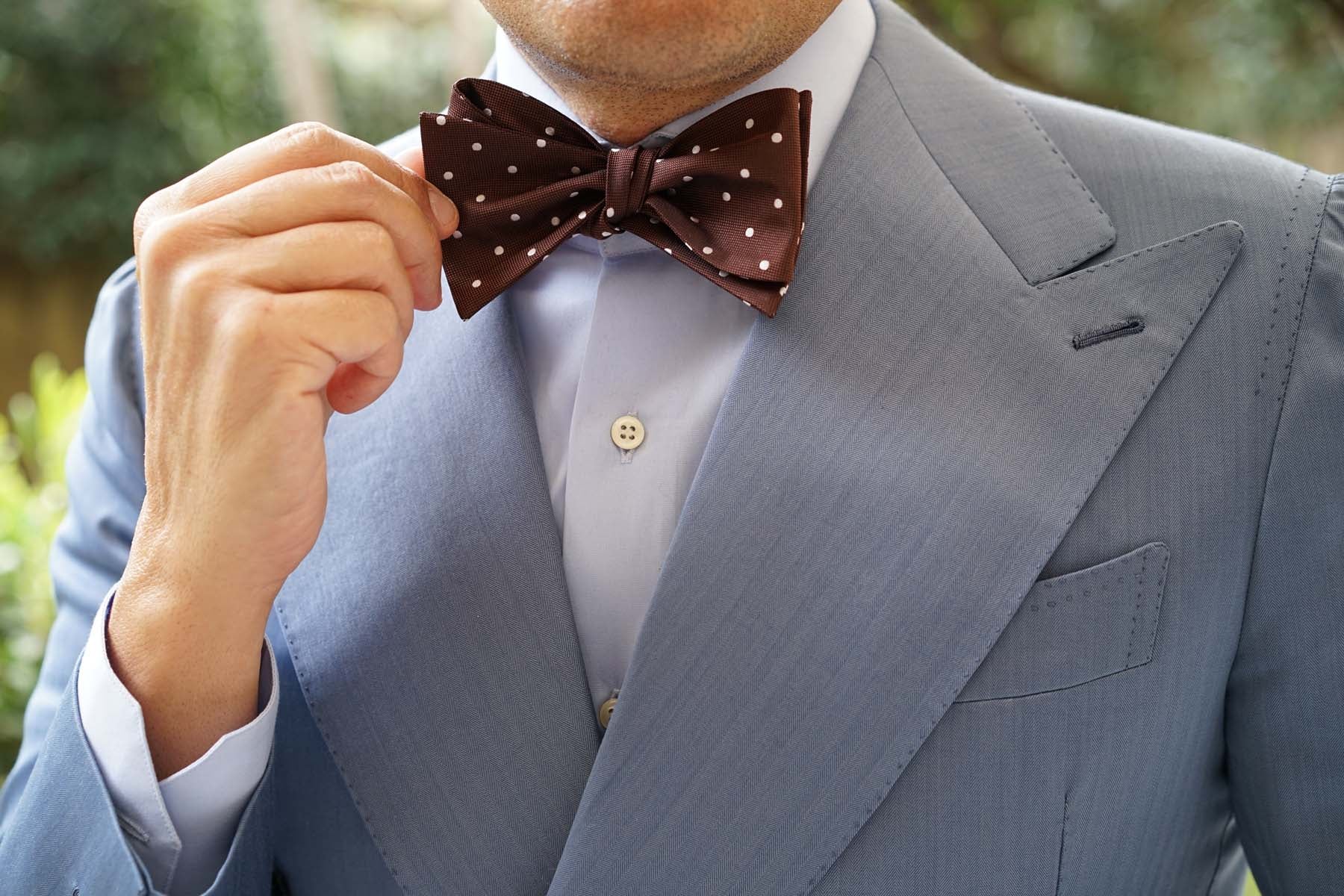 Brown with White Polka Dots Self Tie Bow Tie