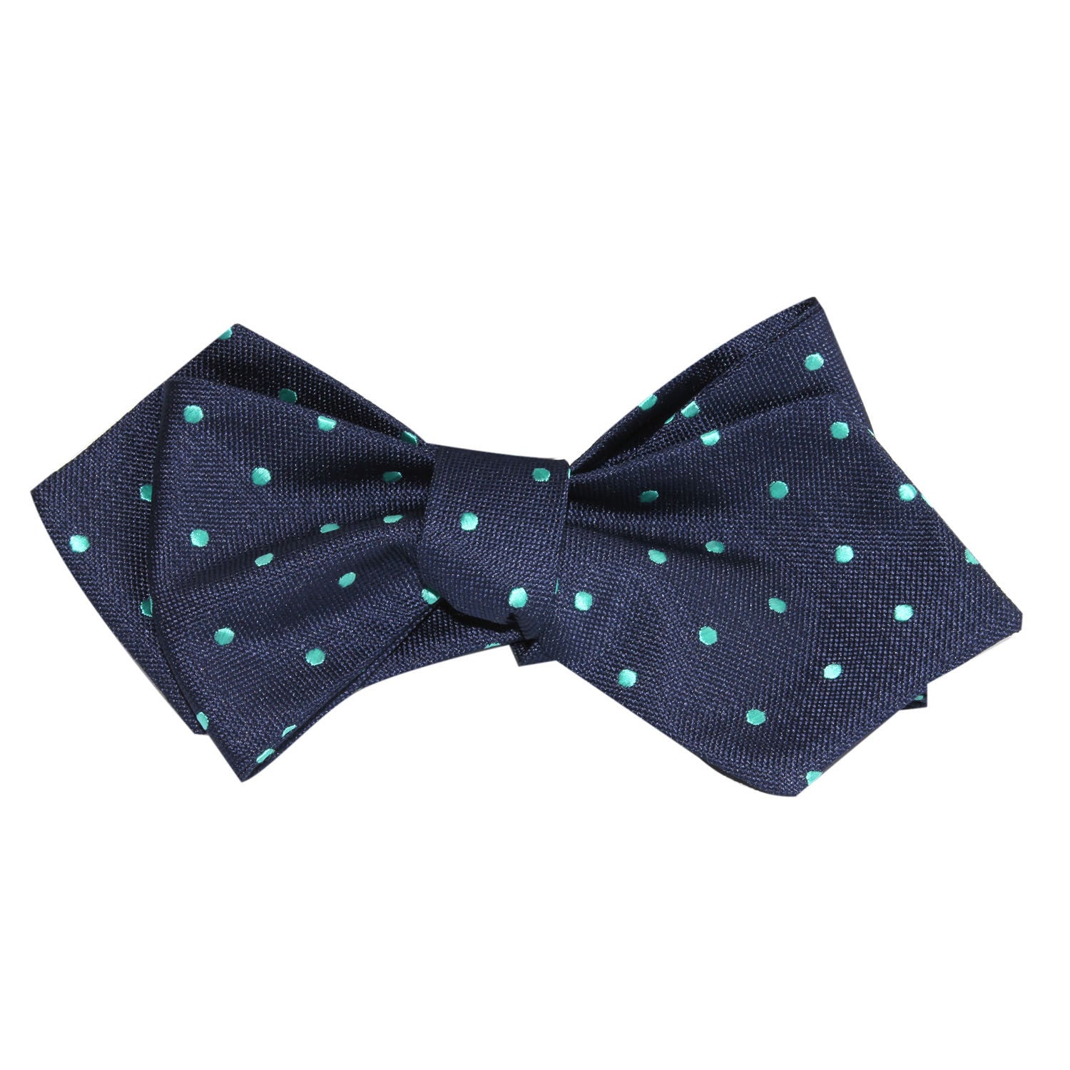 Navy Blue with Mint Green Polka Dots Self Tie Diamond Tip Bow Tie