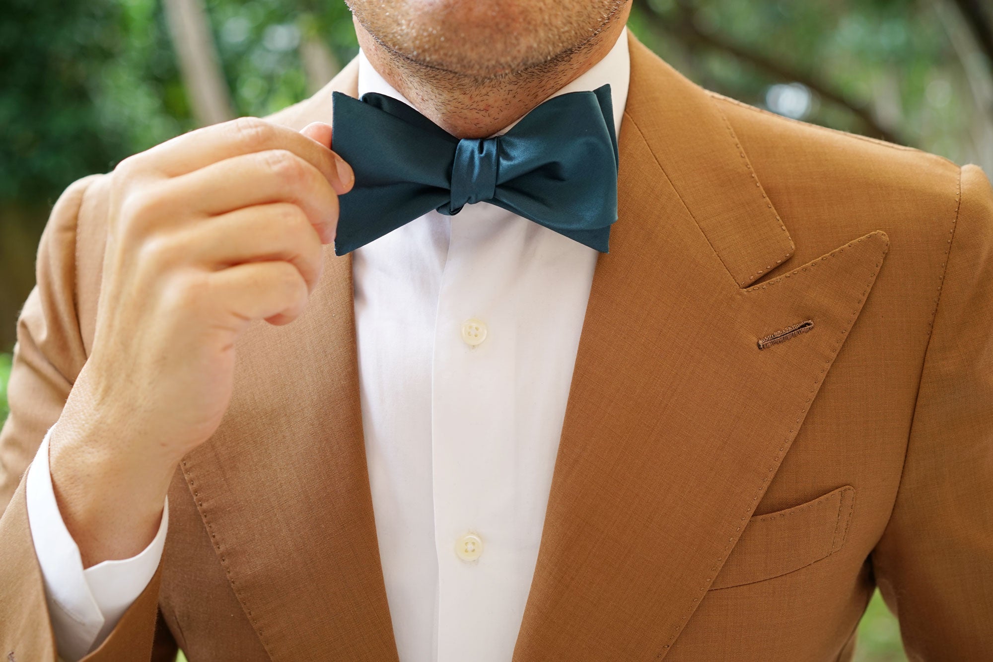 Deep Jade Satin Self Bow Tie