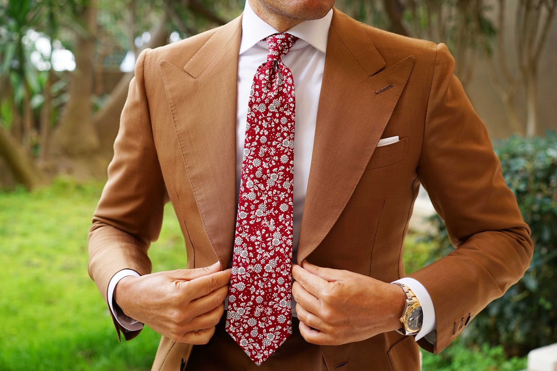 Shizuoka Merlot Red Floral Necktie