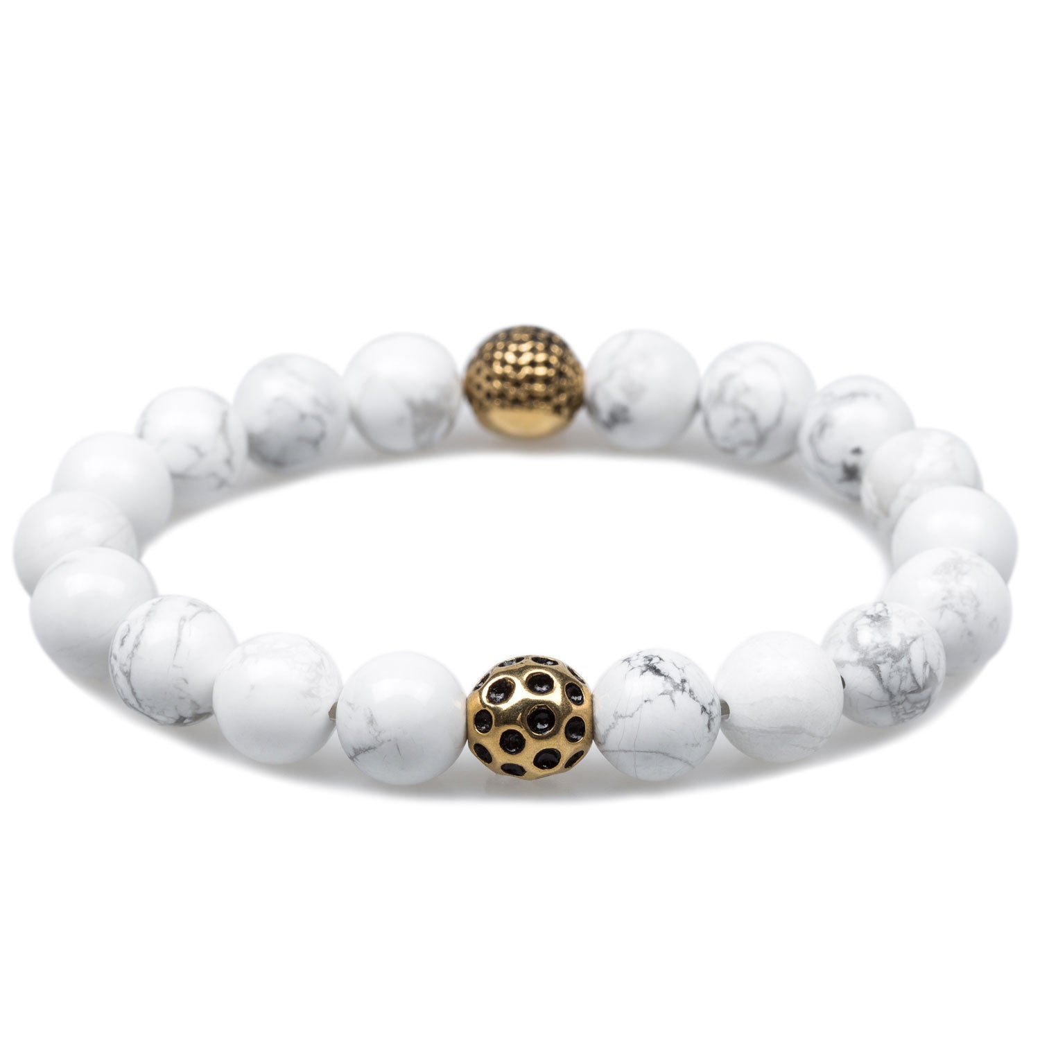 Neolithic White Howlite Gold Skull Bracelet