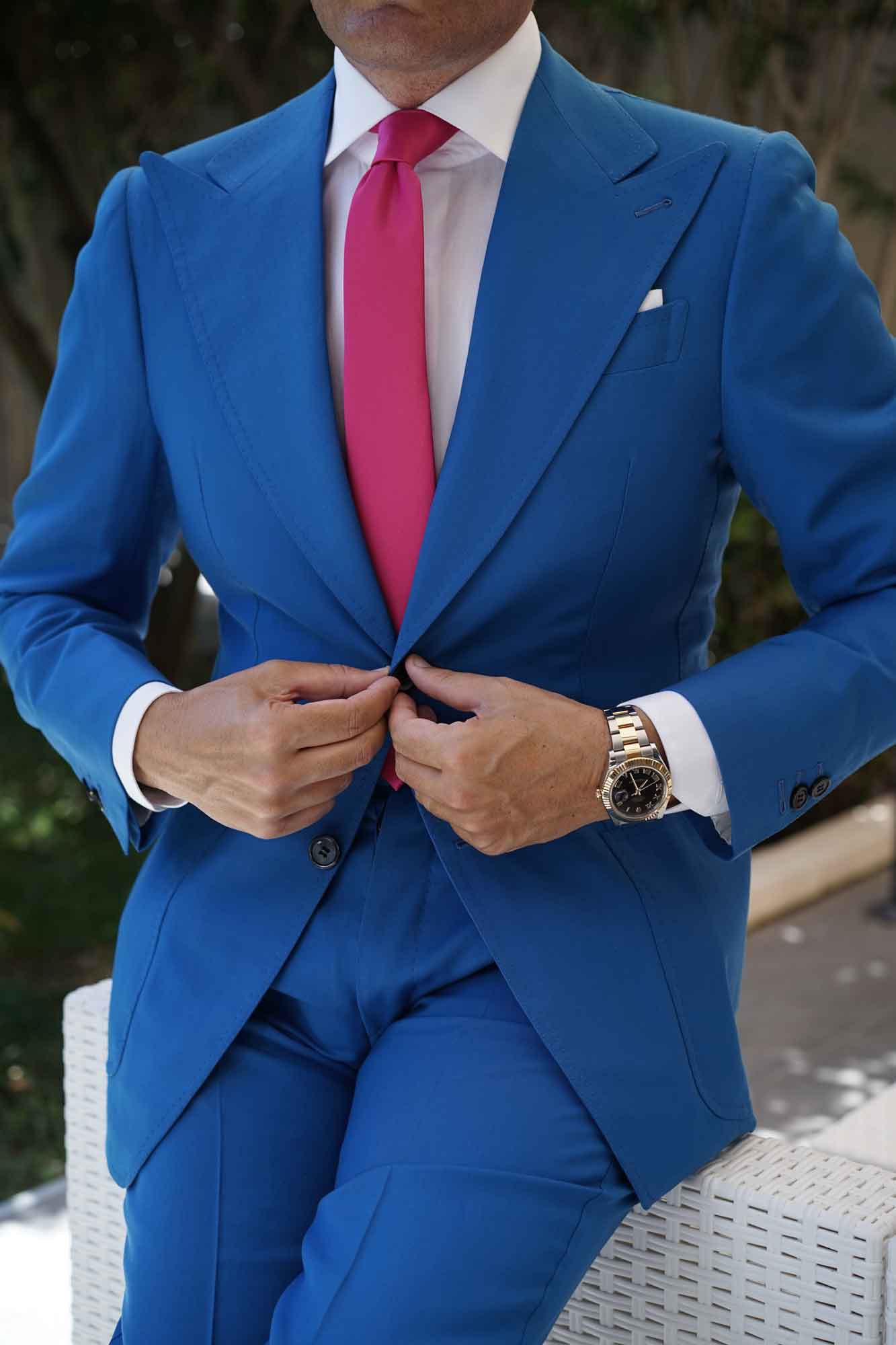 Magenta Pink Satin Skinny Tie