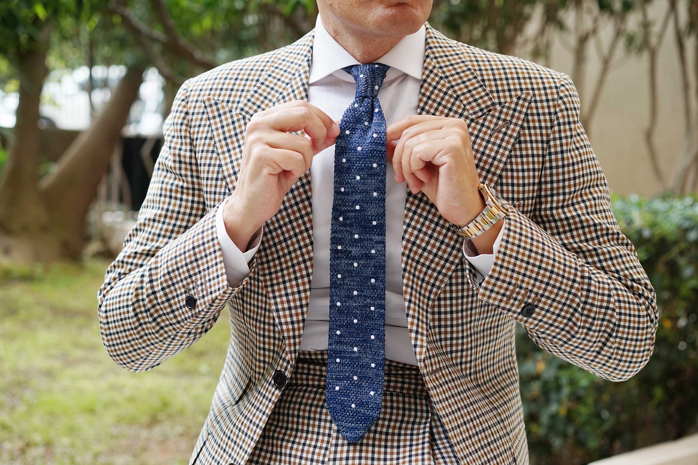 Cerulean White Polka Dot Knitted Tie