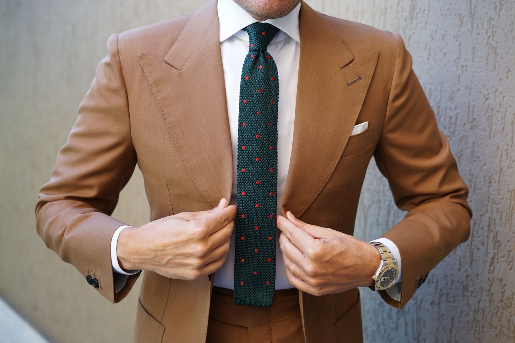 Dark Green with Burgundy Polkadot Knitted Tie