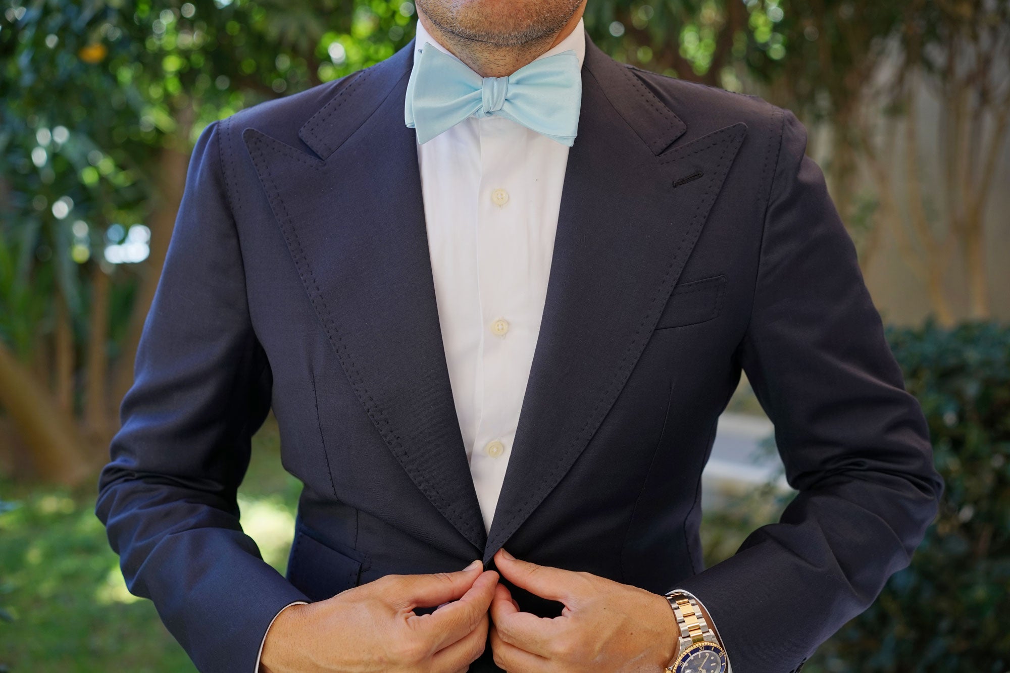 Powder Blue Satin Self Bow Tie