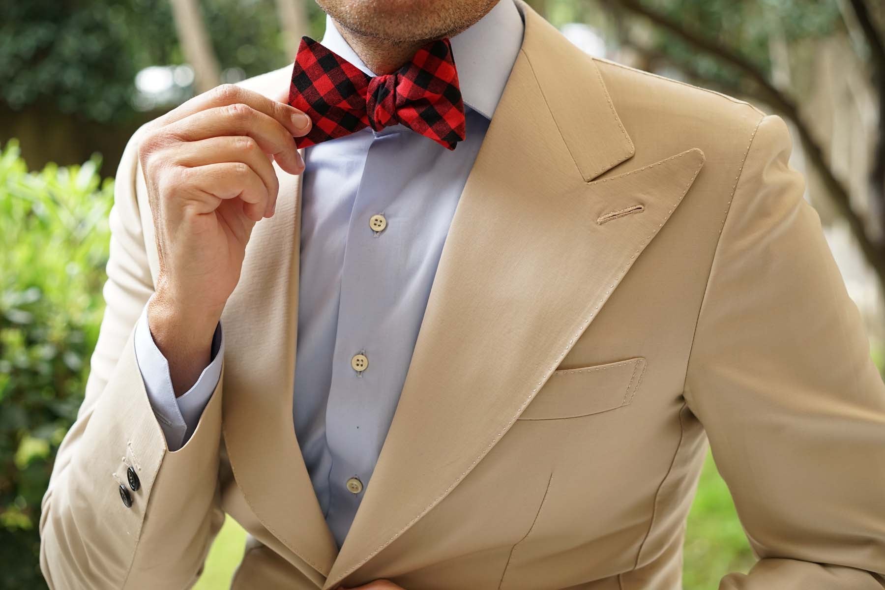 Red & Black Gingham Self Bow Tie