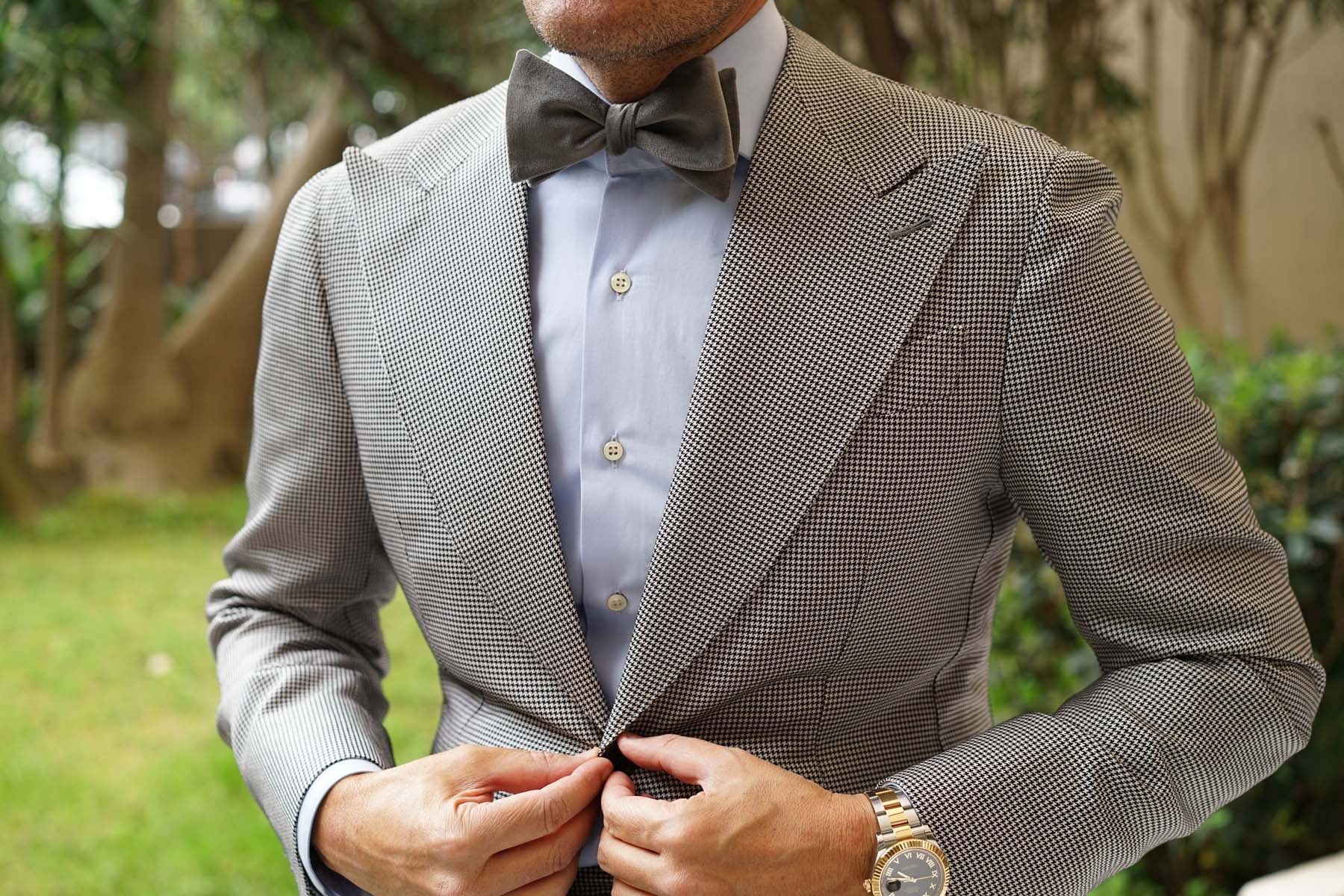 Grey Velvet Self Bow Tie