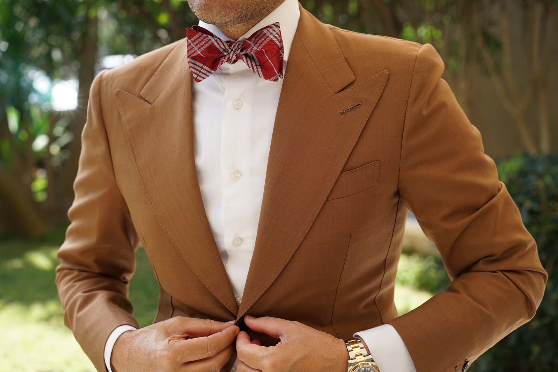 Scarlet Maroon with White Stripes Self Tie Bow Tie