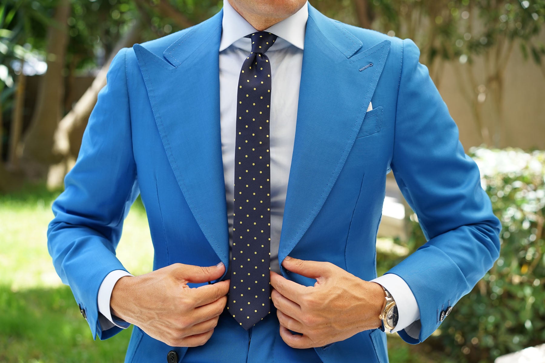 Navy Blue with Yellow Polka Dots Skinny Tie