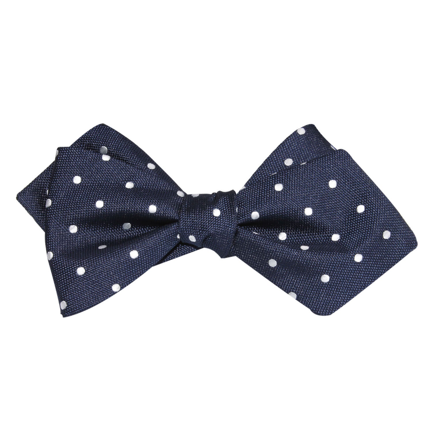 Navy Blue with White Polka Dots Self Tie Diamond Tip Bow Tie