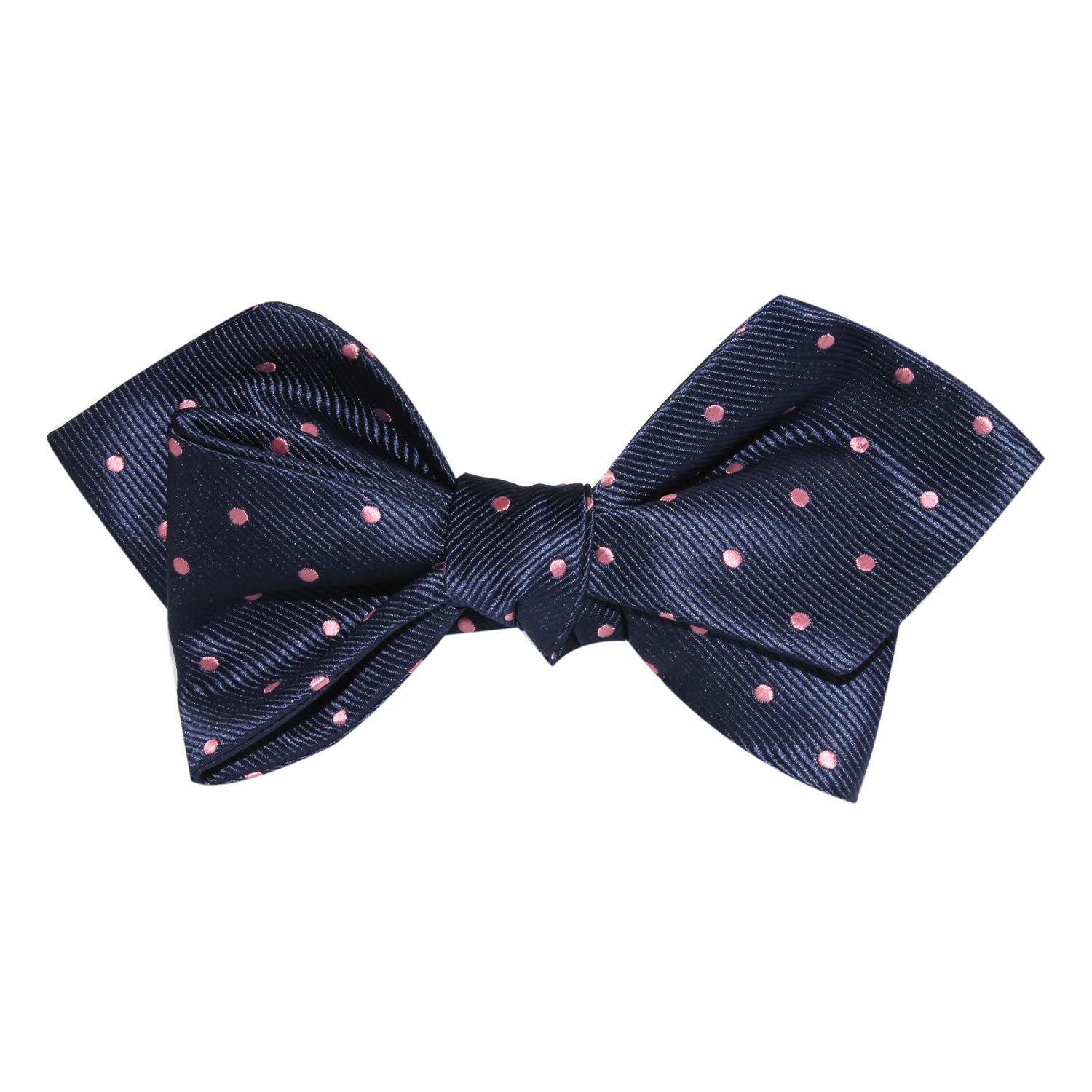 Navy Blue with Pink Polka Dots Self Tie Diamond Tip Bow Tie