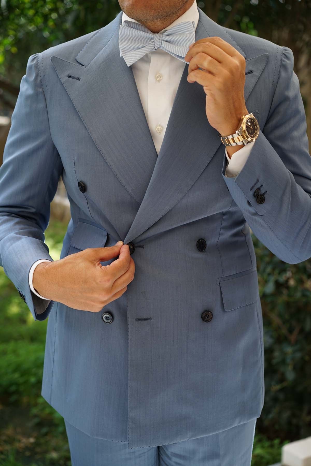 Light Blue and White Pinstripes Cotton Self Tie Bow Tie