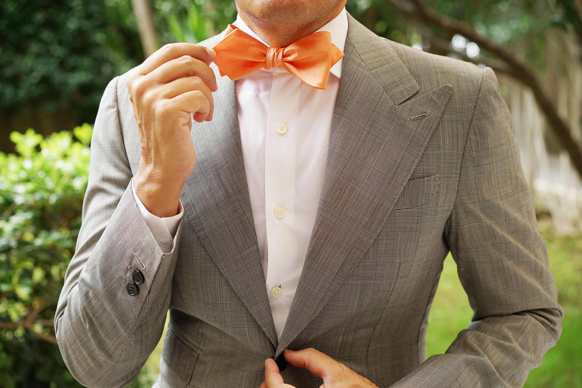 Orange Tangerine Satin Self Tie Diamond Tip Bow Tie