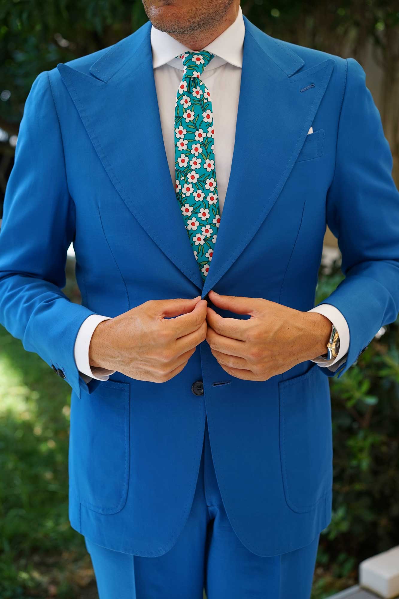 Maldivian Turquoise Floral Skinny Tie