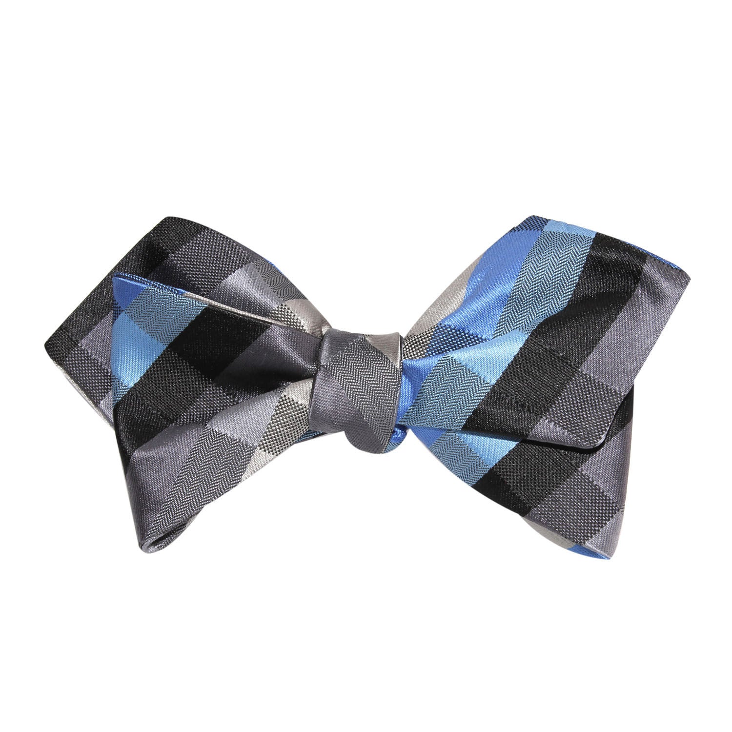 Black Grey Silver Blue Pattern Self Tie Diamond Tip Bow Tie