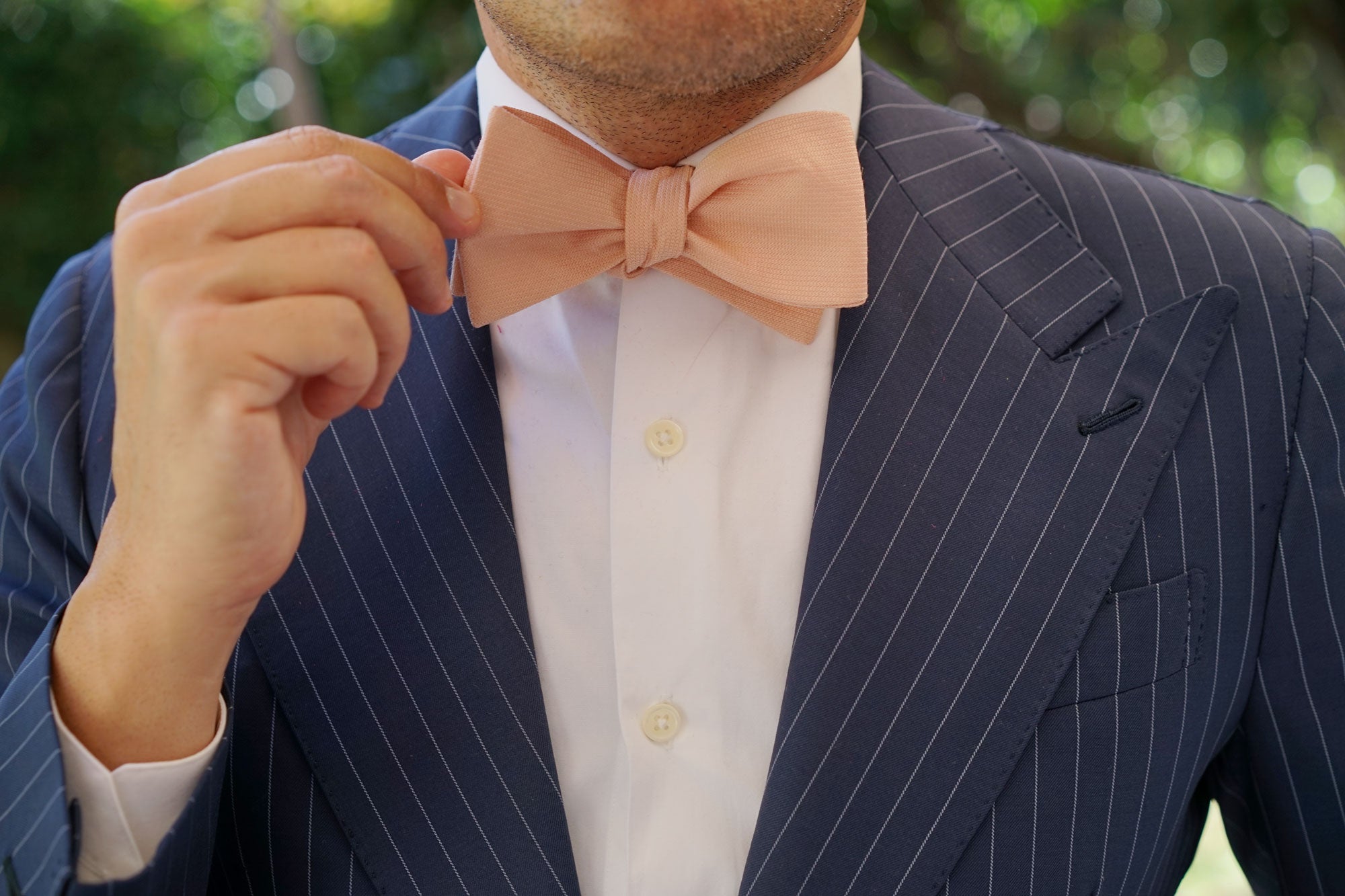 Blush Beige Linen Self Bow Tie