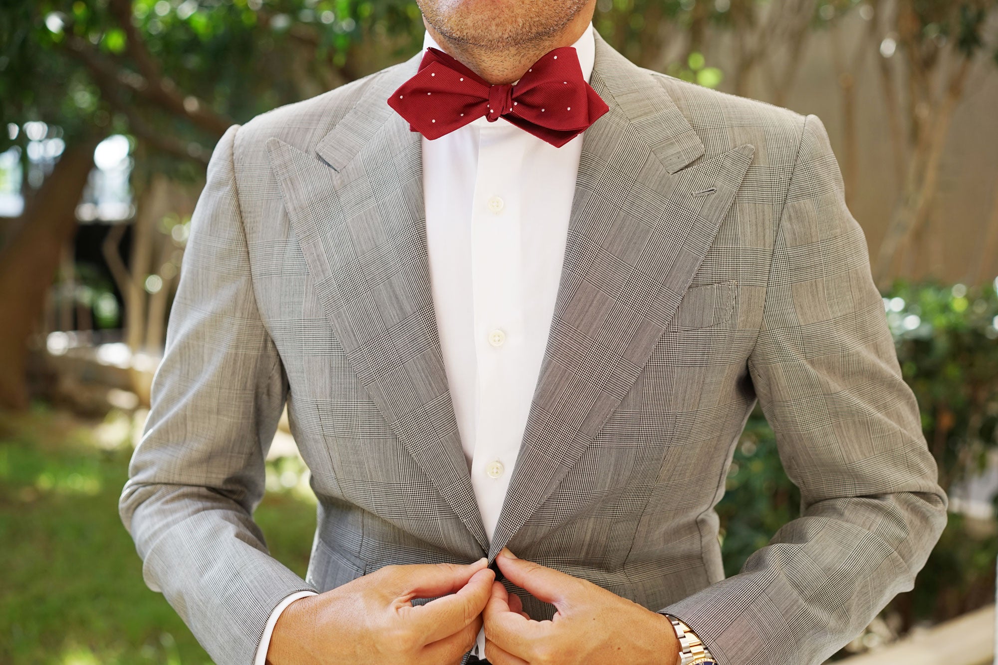 Maroon with White Polka Dots Self Tie Diamond Tip Bow Tie