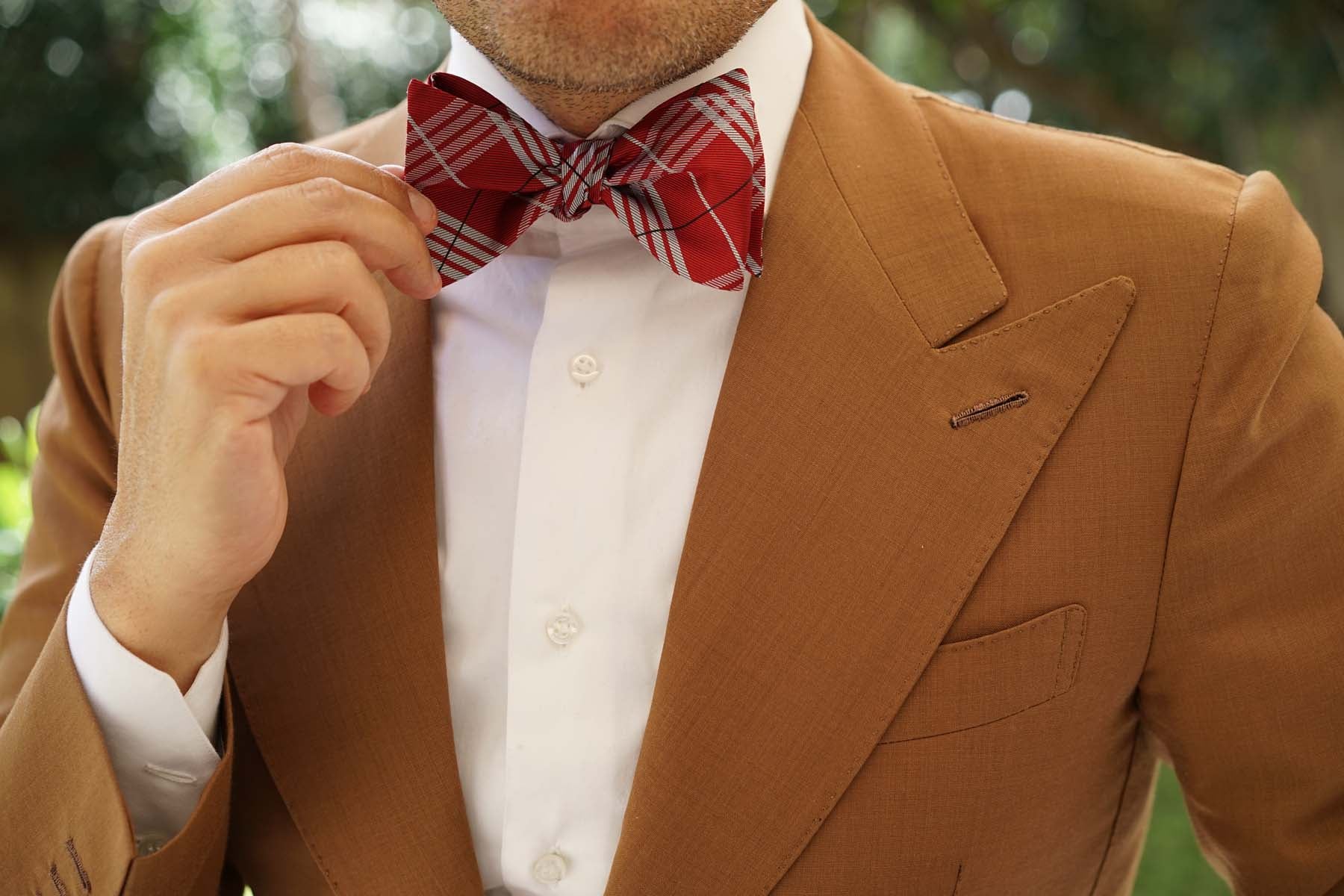 Scarlet Maroon with White Stripes Self Tie Bow Tie