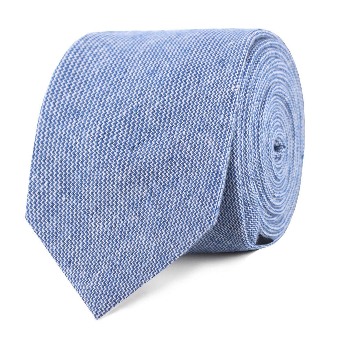 Santorini Blue Zig Zag Linen Skinny Tie