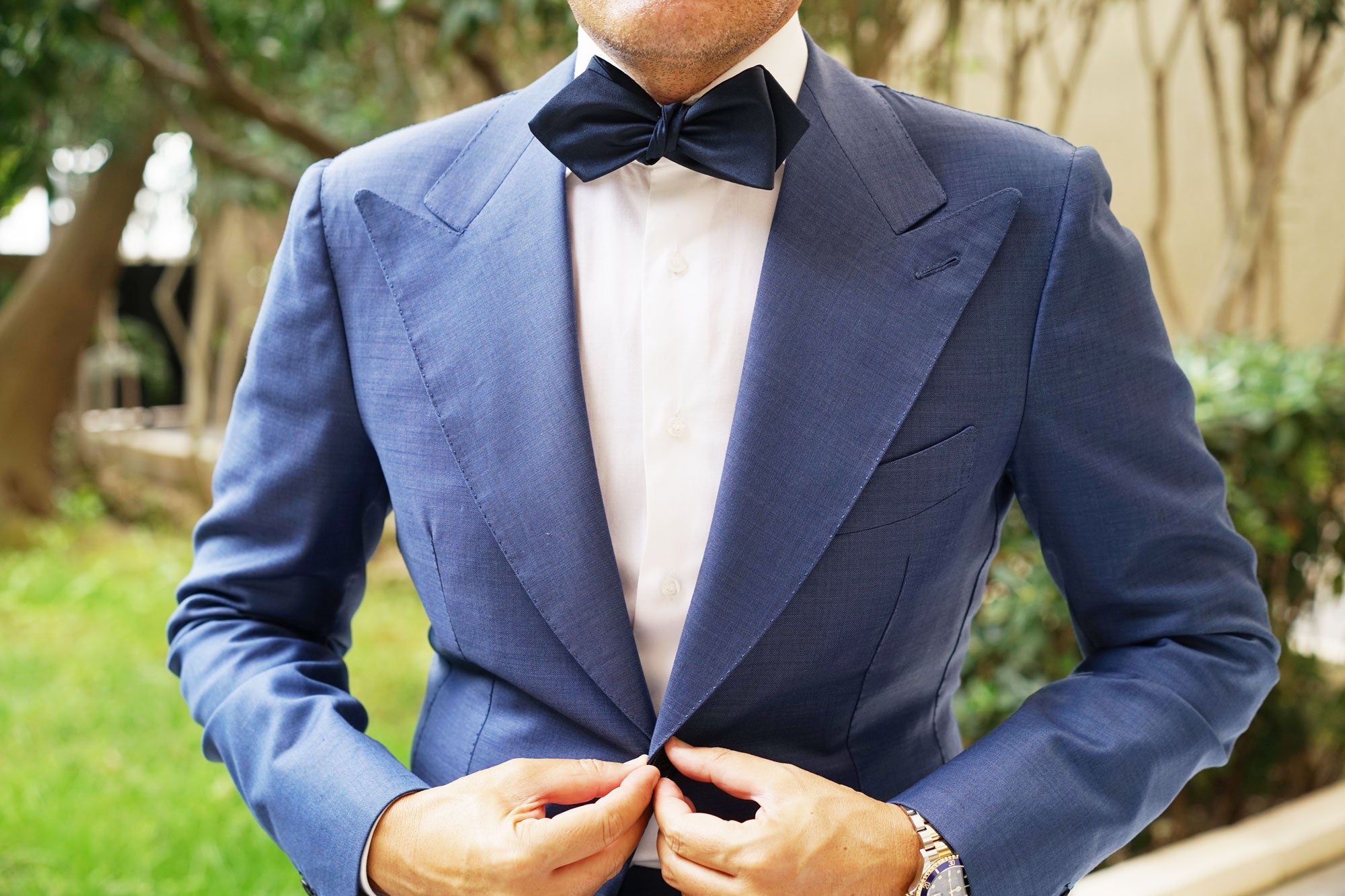 Navy Blue Self Tie Diamond Tip Bow Tie