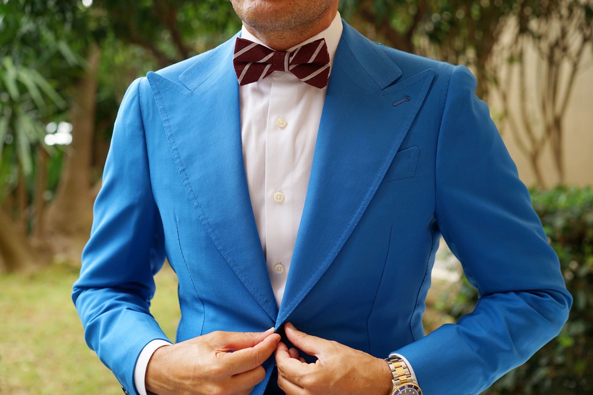 Columbus Burnt Burgundy Stripe Linen Bow Tie