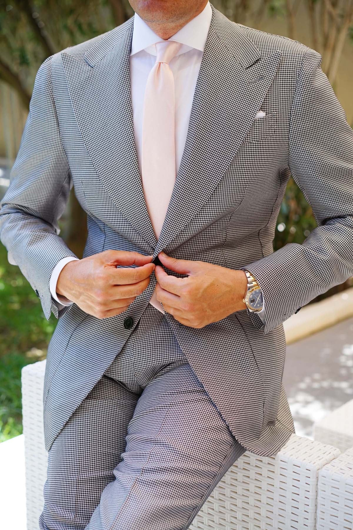 Blush Pink Basket Weave Skinny Tie