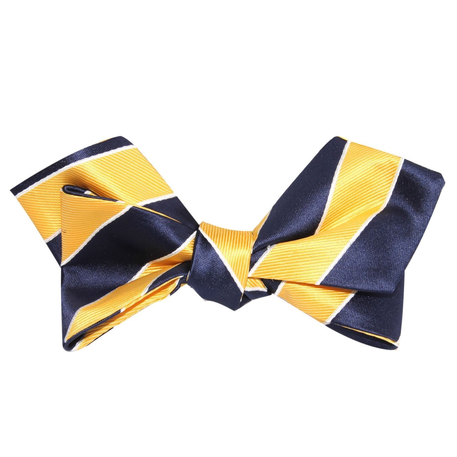 Yellow and Navy Blue Striped Self Tie Diamond Tip Bow Tie