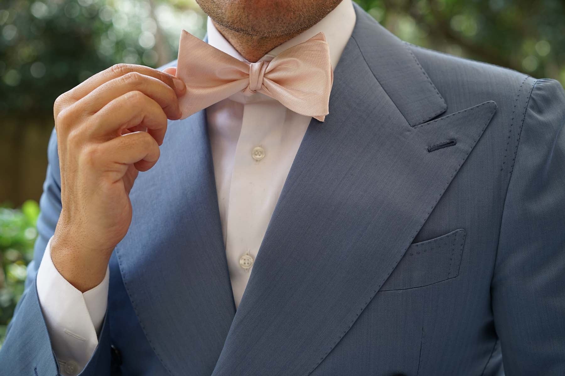 Blush Pink Herringbone Self Bow Tie