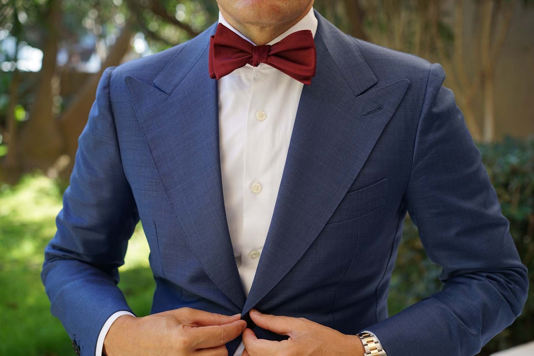 Burgundy Weave Self Bow Tie