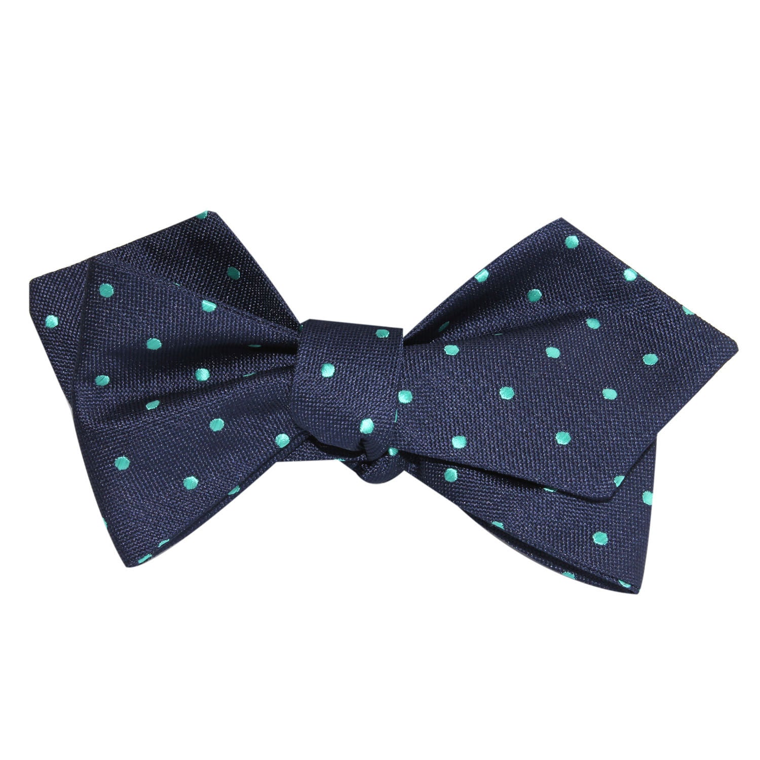 Navy Blue with Mint Green Polka Dots Self Tie Diamond Tip Bow Tie