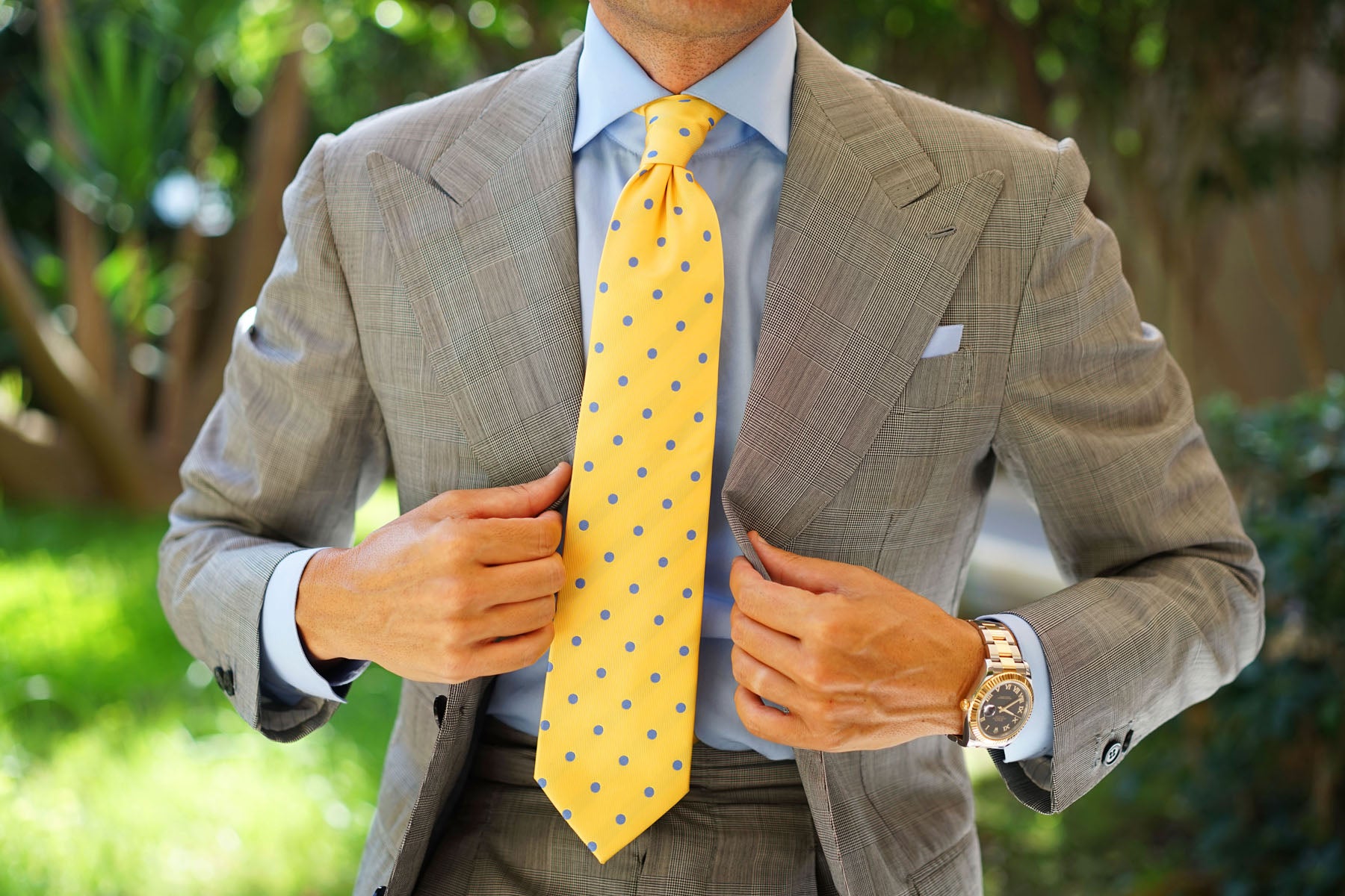 Yellow Tie with Light Blue Polka Dots