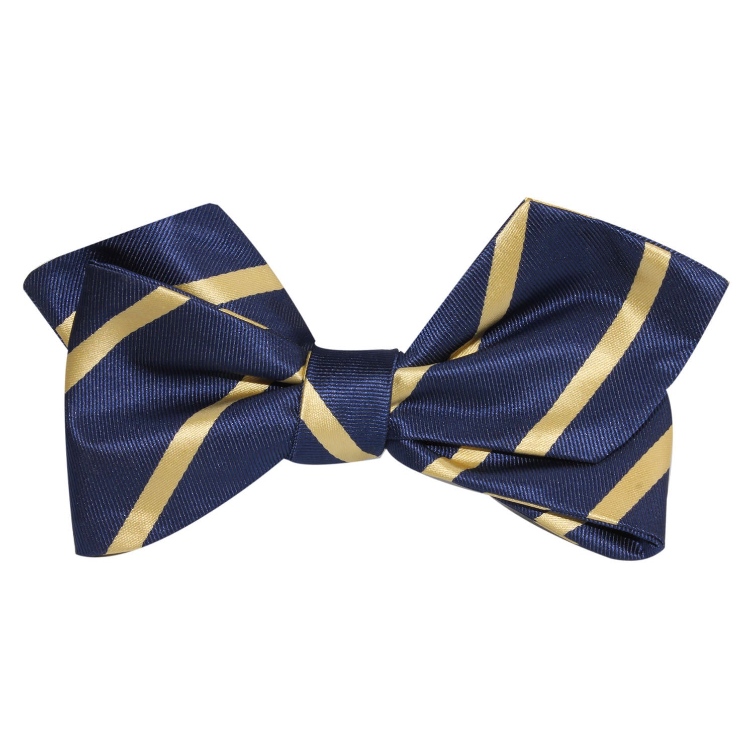 Navy Blue with Yellow Stripes Self Tie Diamond Tip Bow Tie