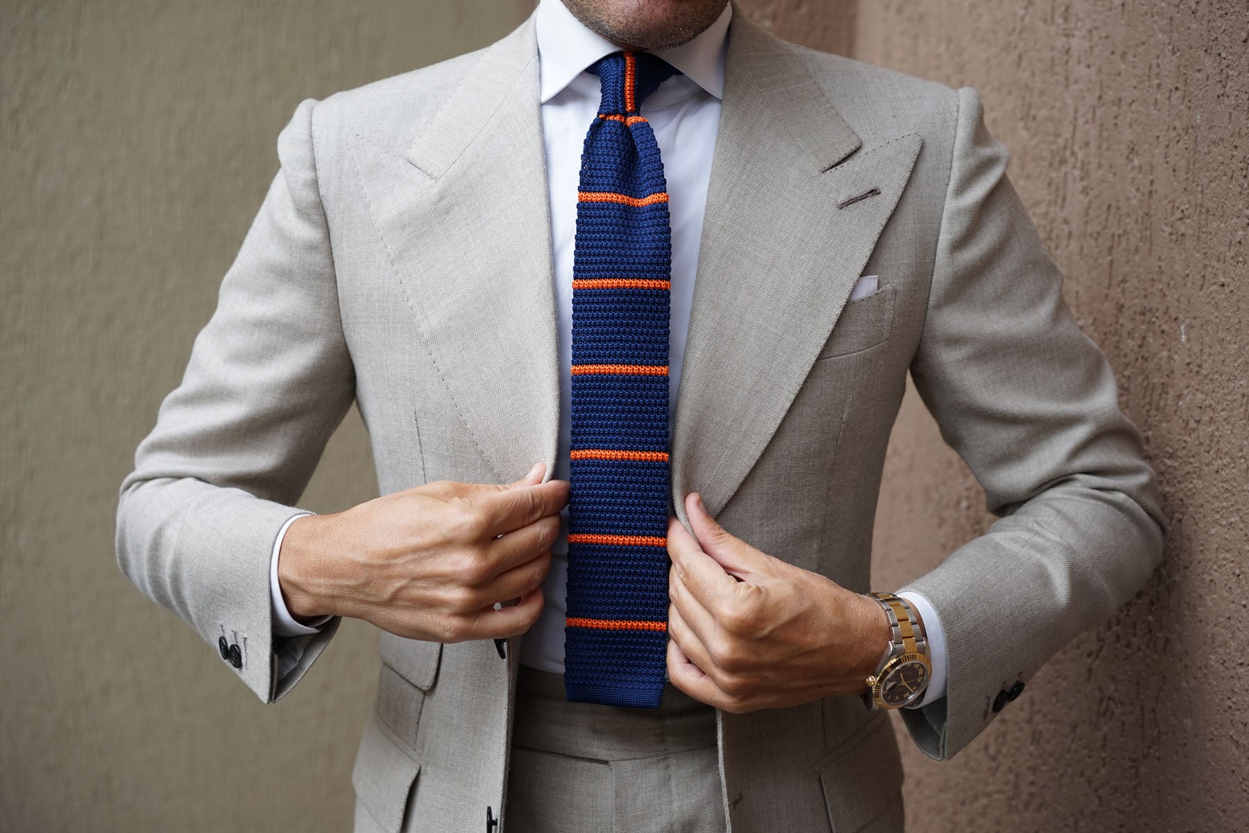 Santoro Navy Blue with Orange Striped Knitted Tie