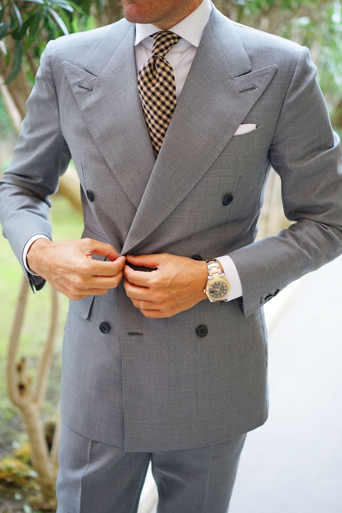 Khaki Black Gingham Blend Tie