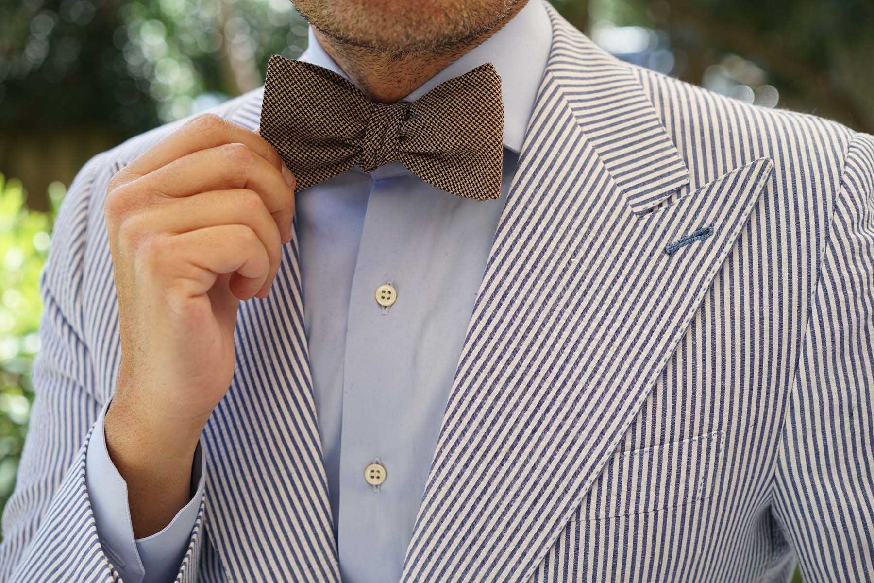 Khaki Black Houndstooth Blend Self Bow Tie