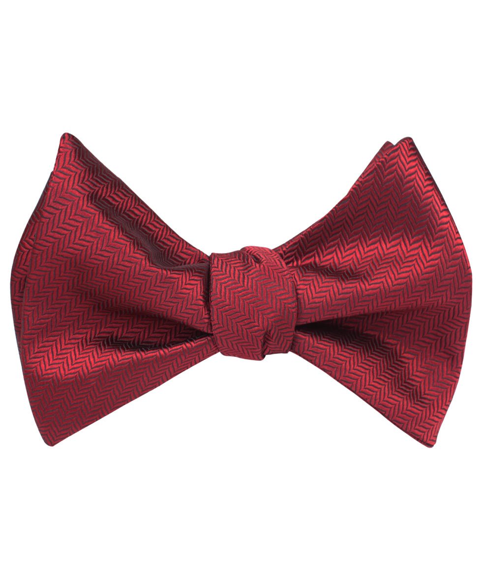 Burgundy Herringbone Self Bow Tie