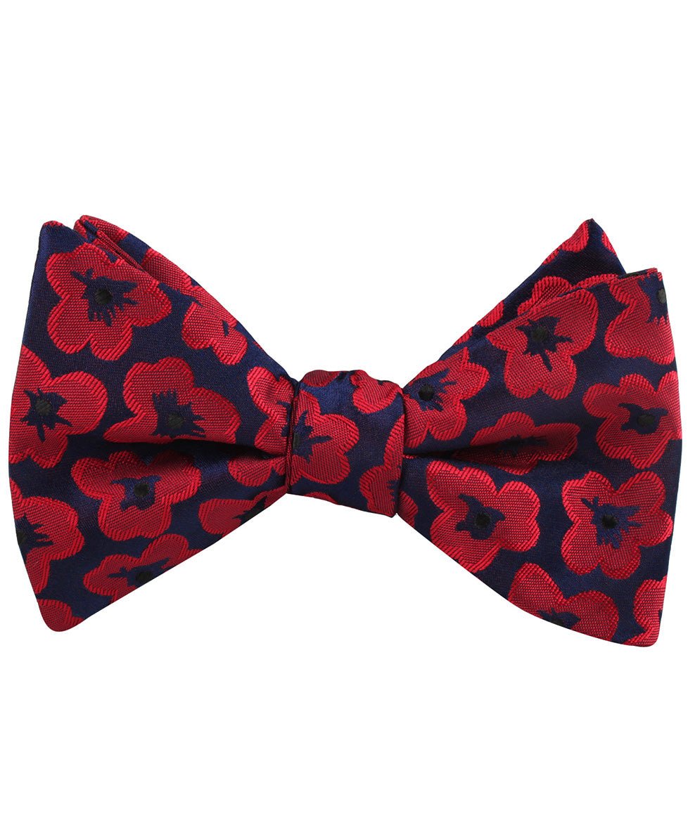 Red Poppy Floral Self Bow Tie