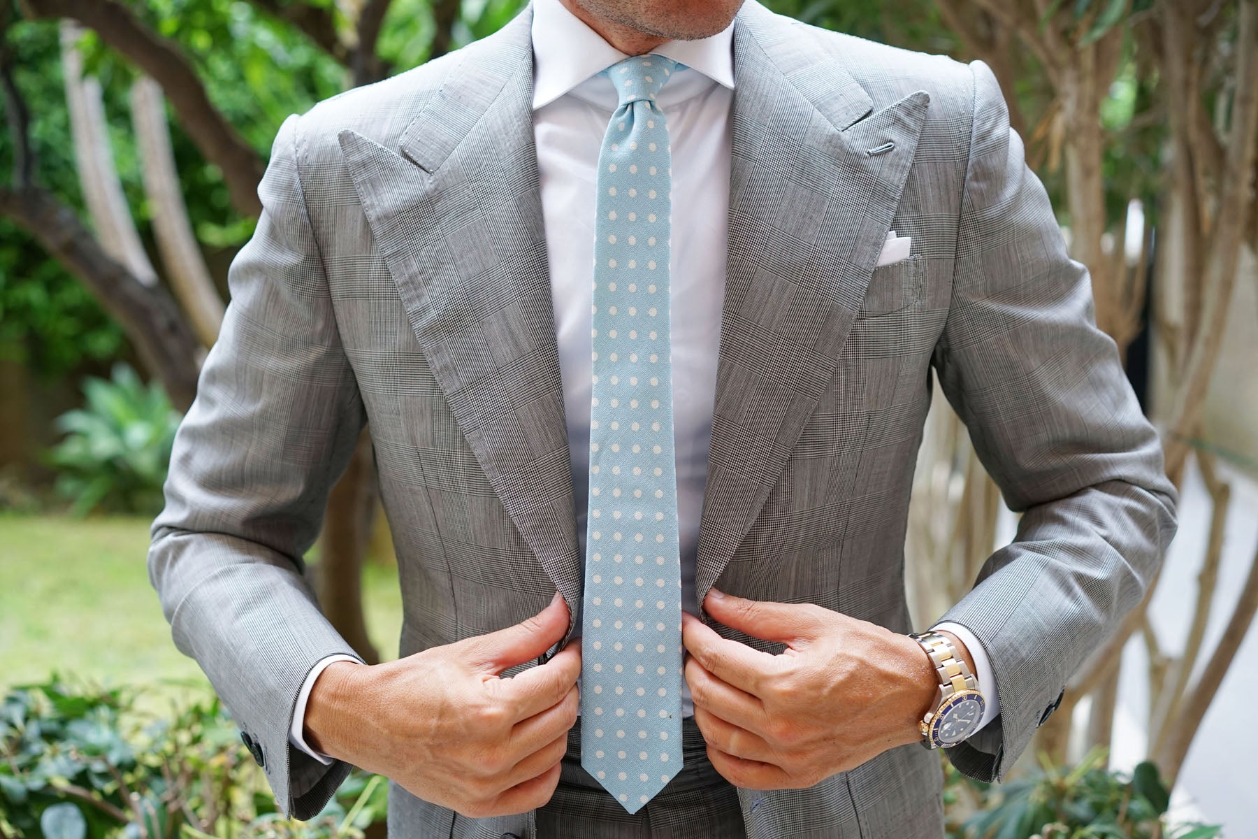 Light Blue Linen Polka Dot Skinny Tie