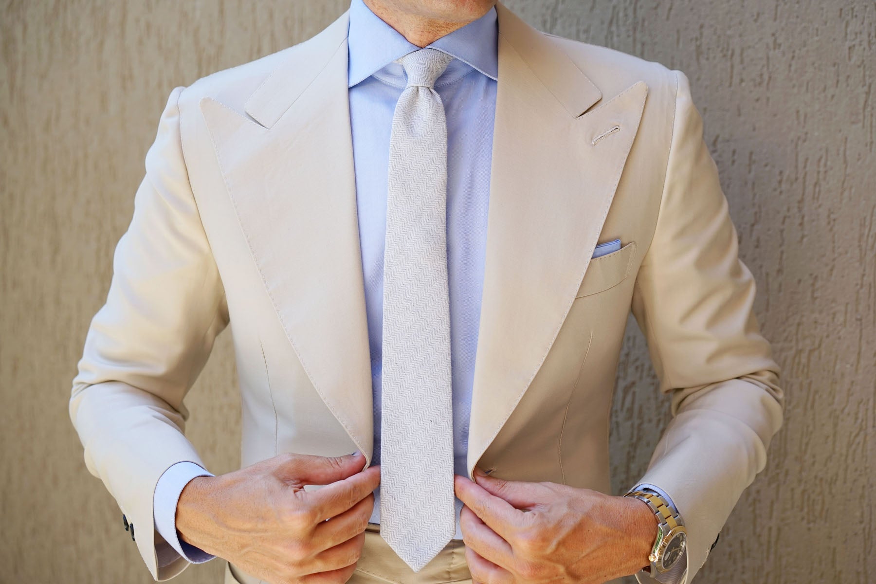 Light Grey Herringbone Linen Skinny Tie