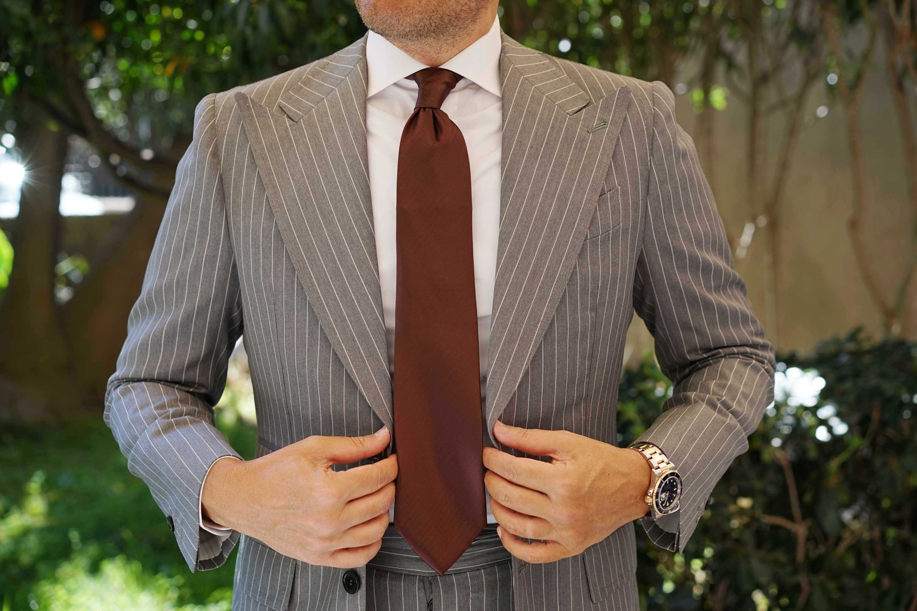 Russet Brown Herringbone Necktie