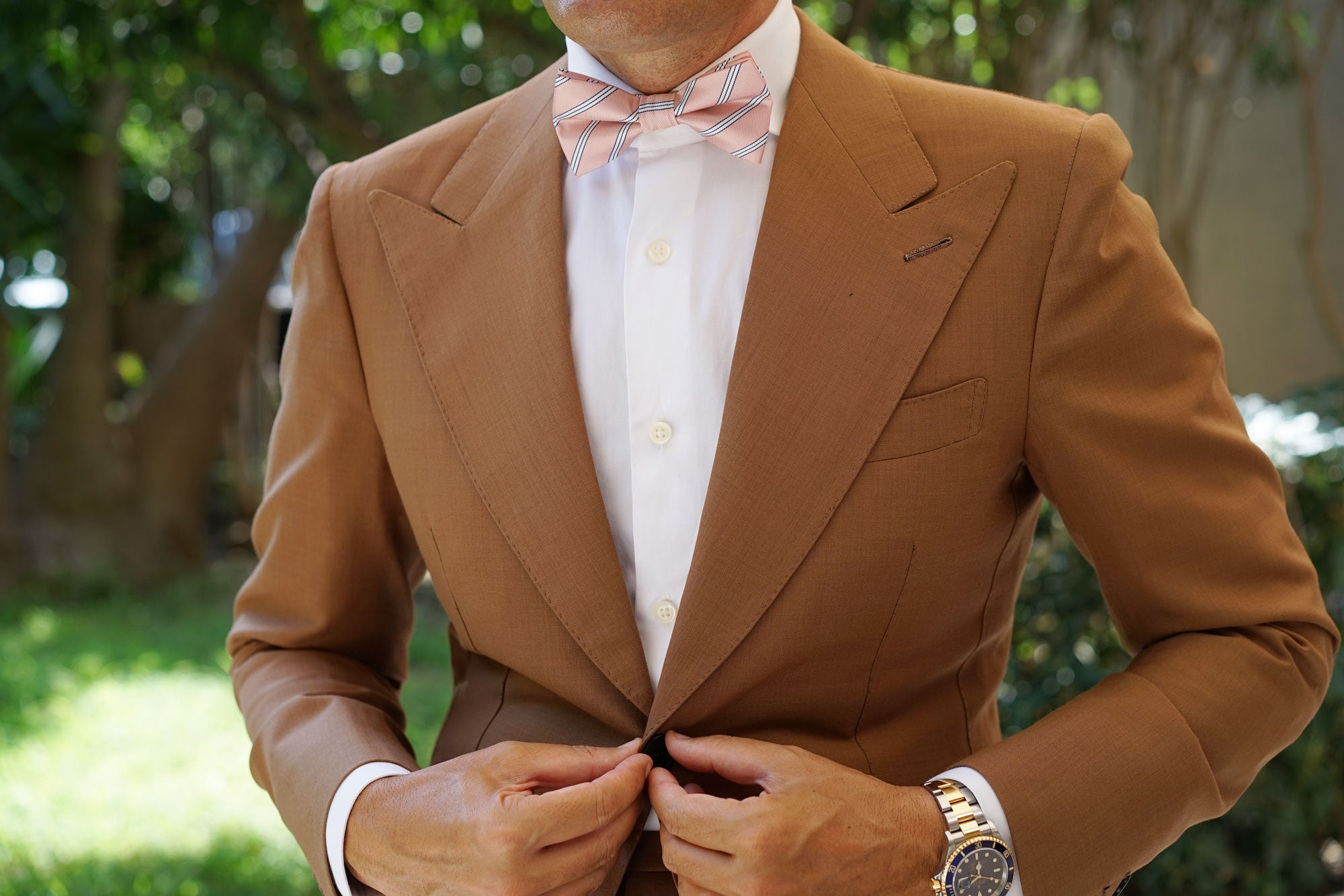 Dusty Peach Copacabana Striped Bow Tie