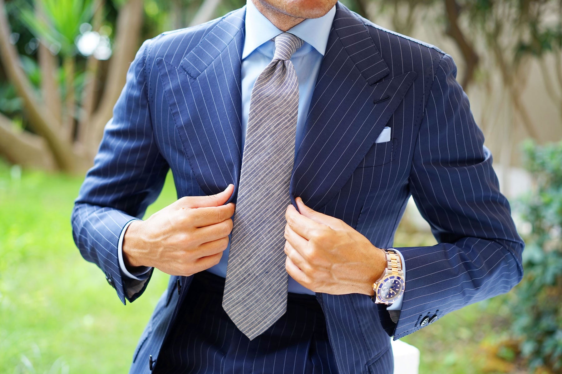 Blue Dry Cold Linen Pinstripe Tie