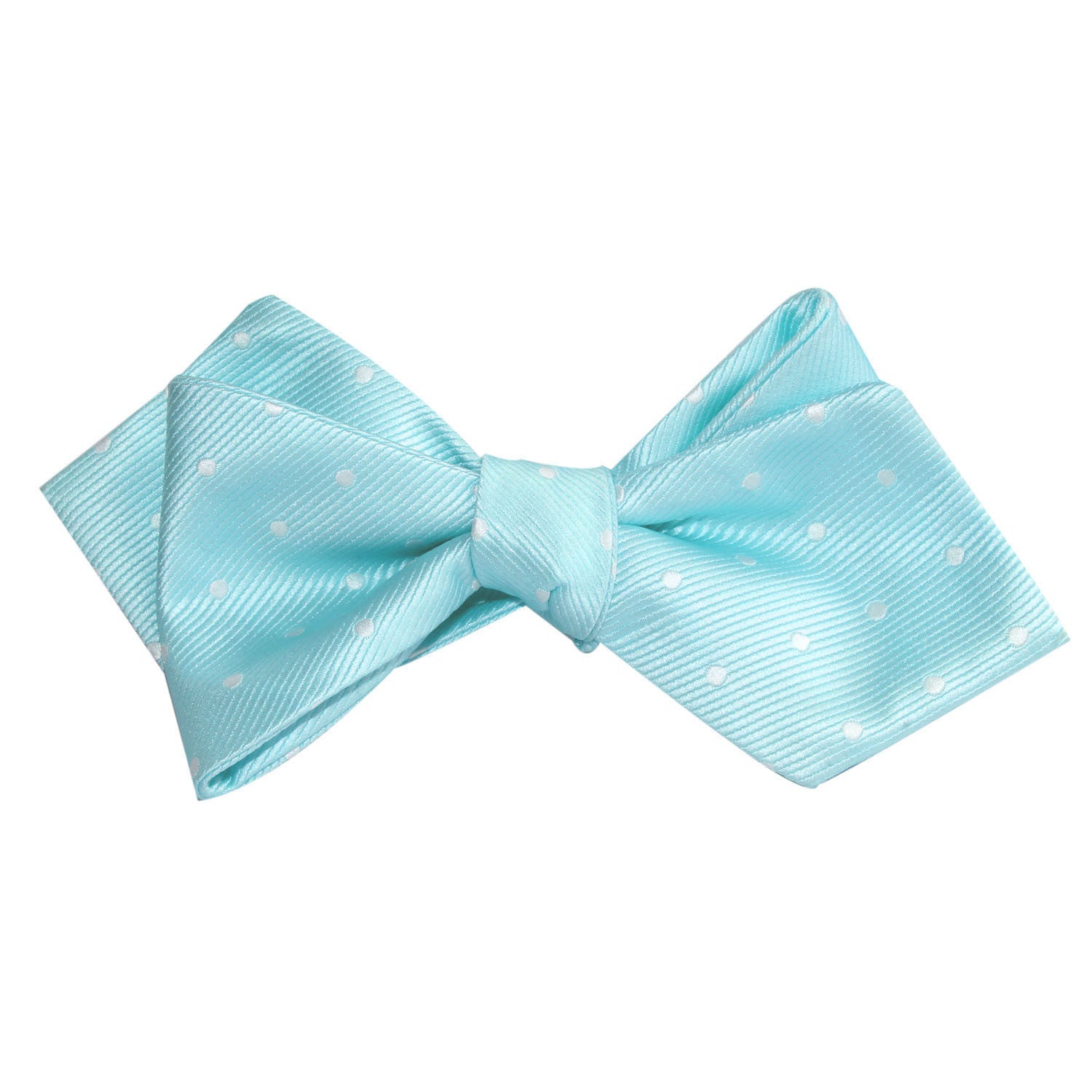 The OTAA Mint Blue with White Polka Dots Self Tie Diamond Tip Bow Tie