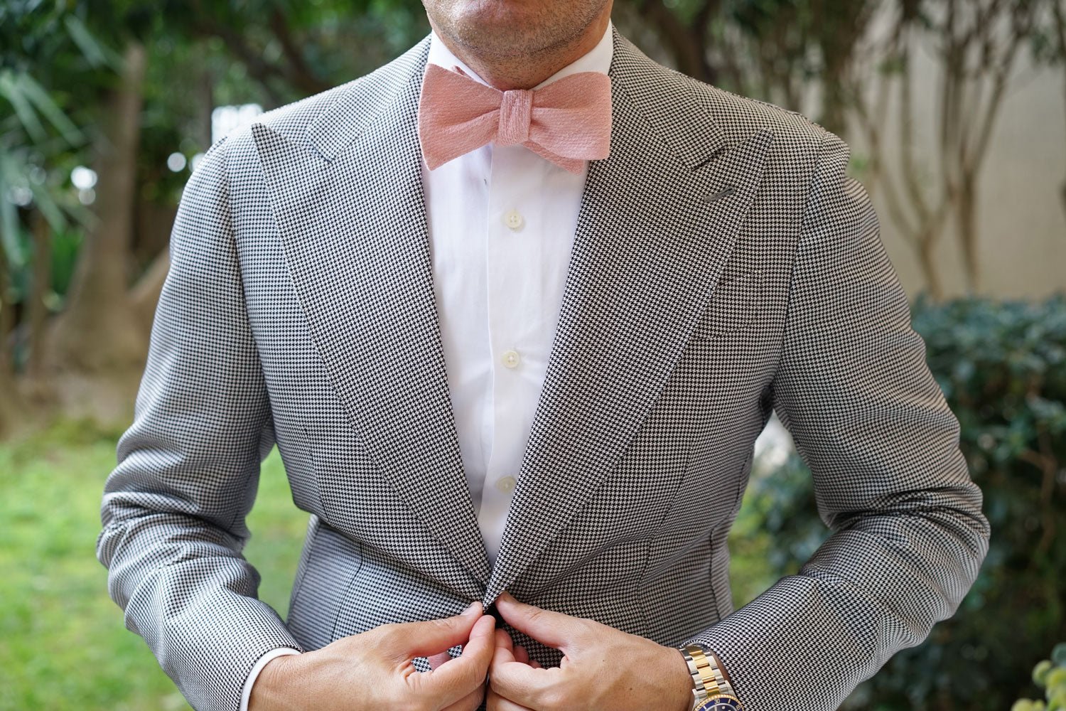 Blush Flamingo Pink Linen Self Bow Tie