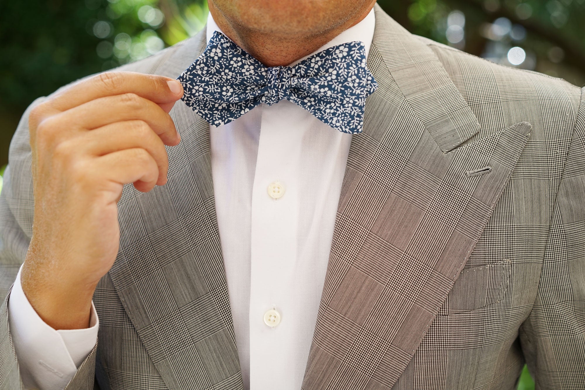 White Orchid Floral Diamond Self Bow Tie