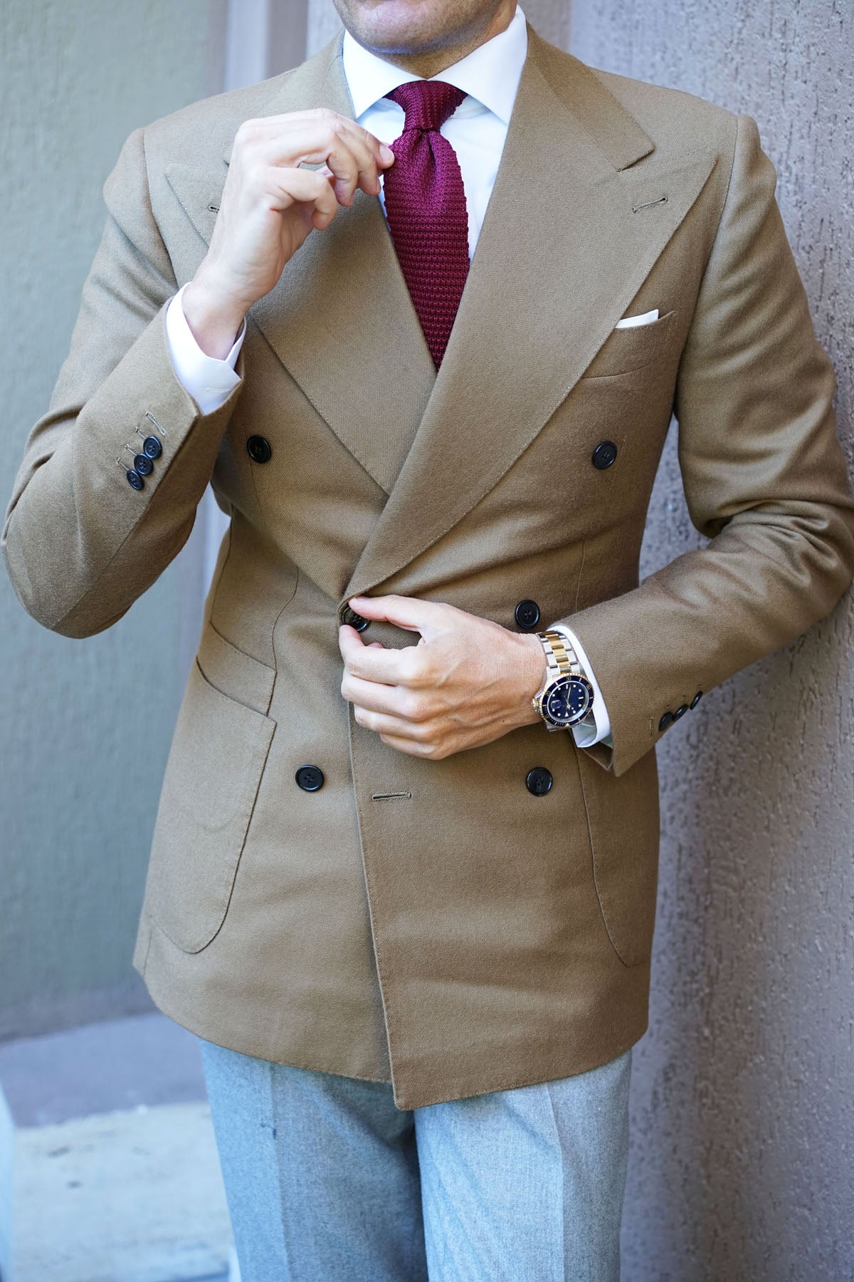 Dark Rosewood Maroon Pointed Knitted Tie