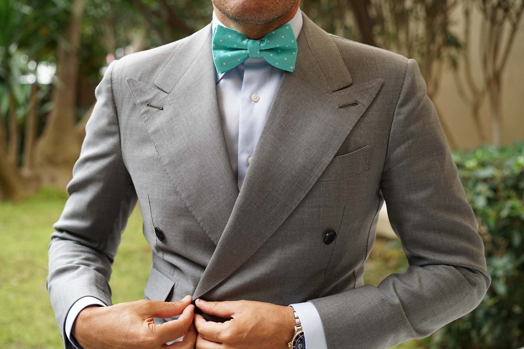 Seafoam Green with White Polka Dots Bow Tie